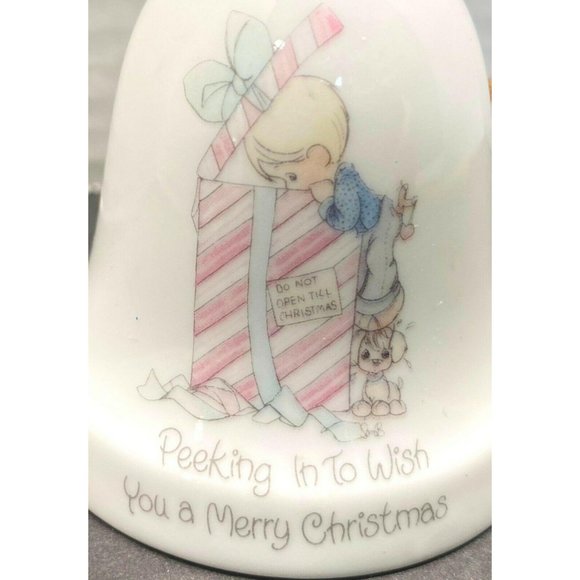 Vintage Precious Moments Bell Peeking in to Wish You a Merry Christmas - Picture 2 of 10